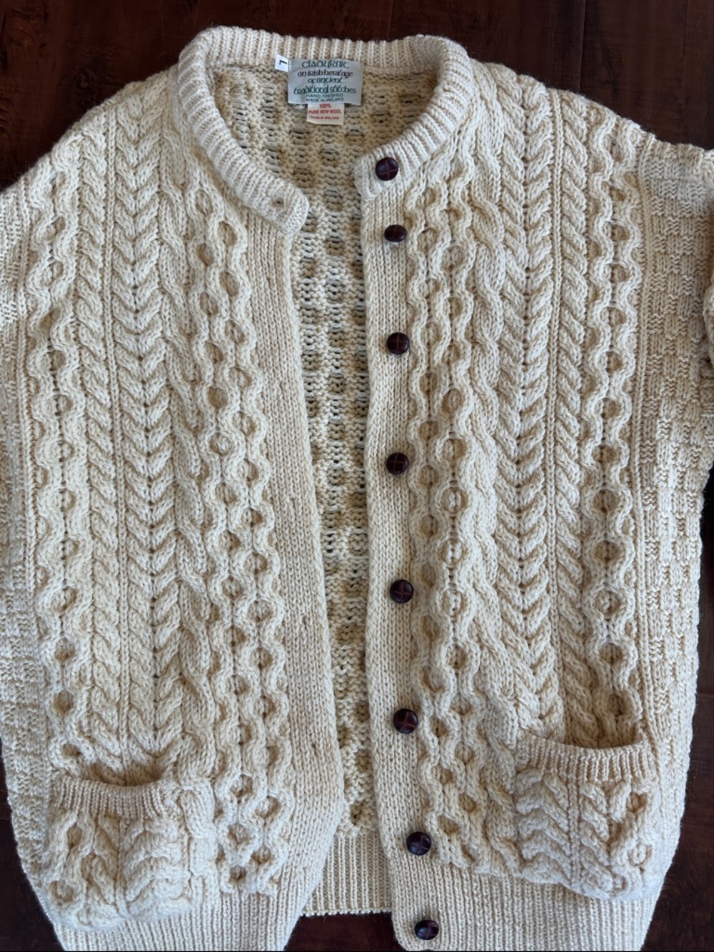 Cladyknit Cream Cable Knit Button-Front Cardigan - Picture 3 of 5